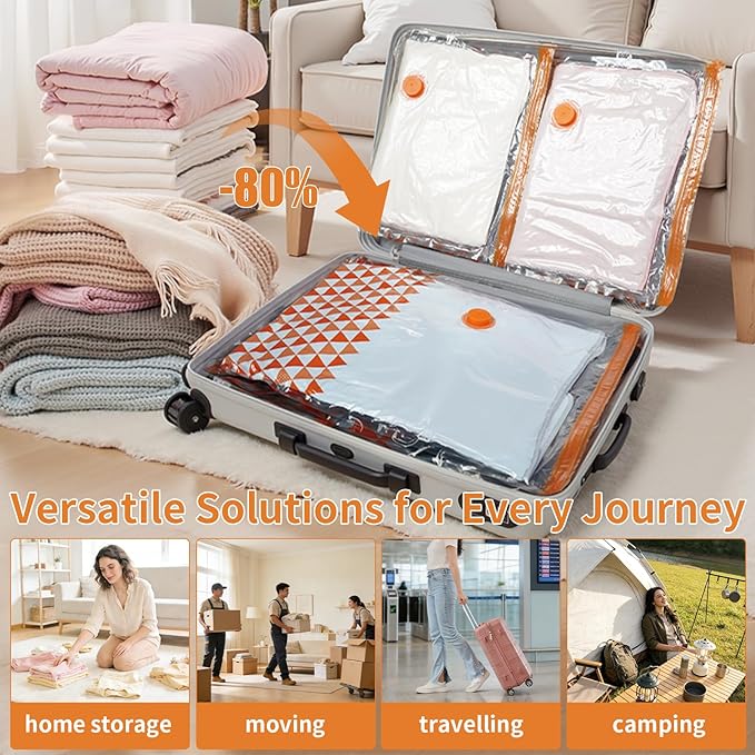 10 Pack Vacuum Storage Bags with Wireless Rechargeable Pump, Compression Packing Bags for Travel and Luggage, Space Saver Vacuum Seal Bags for Clothes & Suitcase and Carry-On Sizes