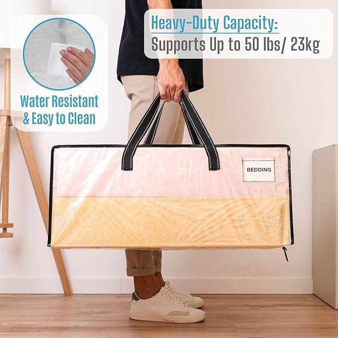 VENO 10 Pack Heavy Duty Moving Bags, Clear Packing Bags for Easy Visibility, Alternative to Moving Boxes, Storage Bins for Clothes, Blankets, Comforters, College Dorm Essentials (Clear, 10 Pack)