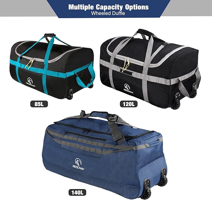 REDCAMP 85L/120L/140L Foldable Duffle Bag with Wheels, Large Travel Duffel Bag