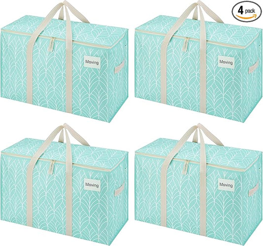 VENO 4 Pack Heavy Duty Moving Bags, Extra Large Storage Bags with Reinforced Handles & Strong Zippers, Foldable & Reusable Moving Box Alternative for Clothes & Dorm Storage
