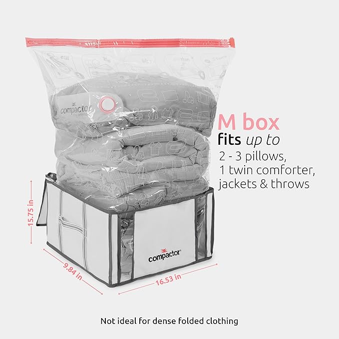 Compactor Vacuum Storage Bag with Semi-Rigid Structured Cube, Closet Organizer, Vacuum Seal Bags for Clothing and Bedding, Fits All Vacuum and Nozzle Types, 125L, White