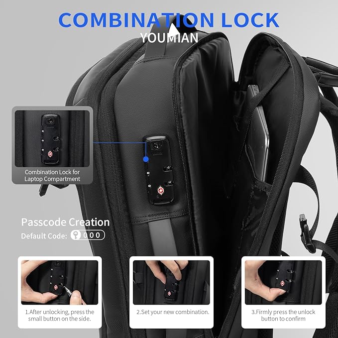 Vacuum laptop bag Compression Backpack Expandable, TSA-Approved Carry-On Water-Resistant Design for Travel with air pump (Built in pump, Large)