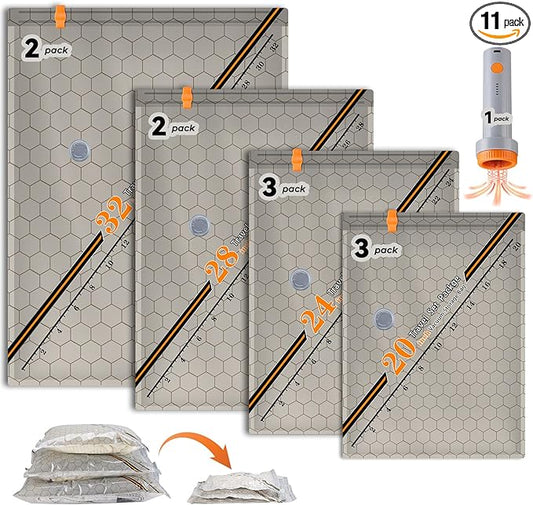 Rechargeable Wireless Pump Travel Storage Bags，10 Pack Storage Bags Vacuum Sealed，Travel & Home Organizer Set, Multi-Size Space-Saving Bags, Suitable Closet Luggage Bedding Clothing Storage