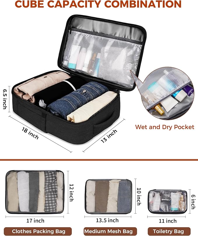 Vancropak 40L Carry On Travel Backpack for Men & Women, Expandable Flight Approved Weekender Backpack with 3 Packing Cubes, Water-Resistant Anti-Theft Laptop Backpack, Lightweight Business Travel Bag