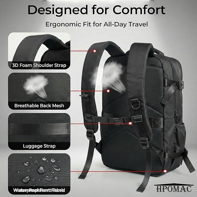 Vacuum Compression Backpack for Travel, Carry-On Backpack with Vacuum System & Pump, Packs Like 40L for 2-5 Day Trips, Fits 17" Laptop, Water-Resistant Personal Item Travel Backpack for Men / Women