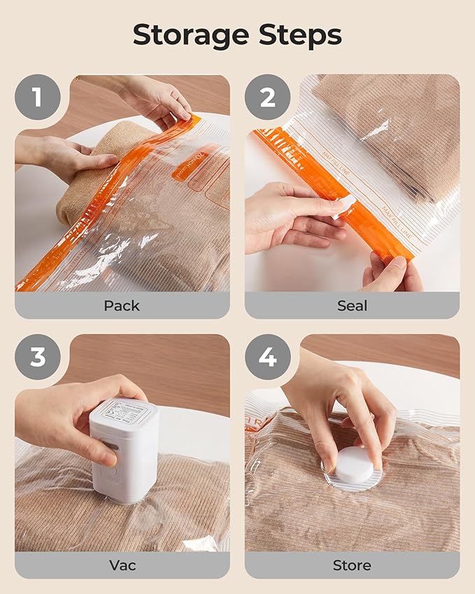 BAGSMART Vacuum Bags for Travel with Rechargeable Air Pump, Portable Space Saver Bags for Travel & Home, Vacuum Compression Seal Bag for Clothing, Blanket, 21 Pack Multicolor