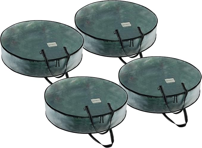 VENO 30 Inch Wreath Storage Container, 4 Pack Clear Round Christmas Wreath Storage Bag, Heavy Duty Clear Holder with Wall Hanging Handles