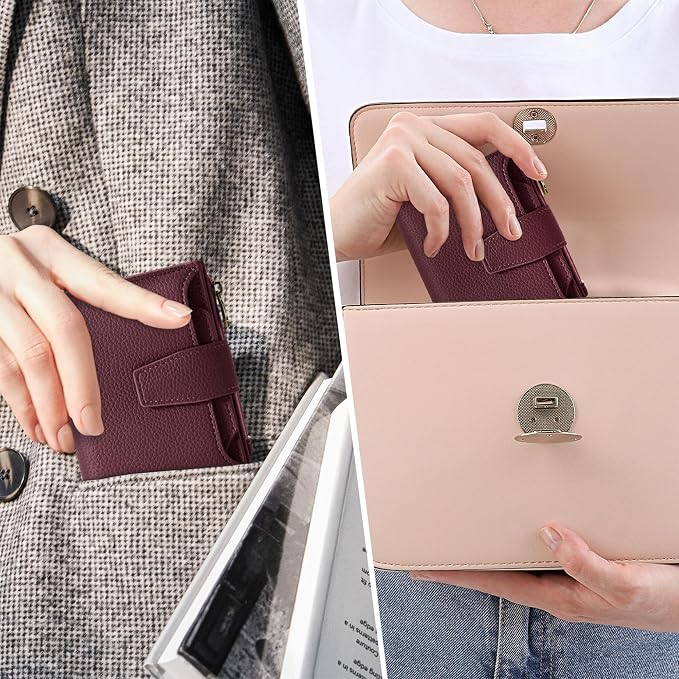 Airkit Small Wallet Women RFID Blocking Soft Leather Bifold Compact Card Holder Wallet for Women with Zipper Coin Pocket 4 ID Window - Image 8