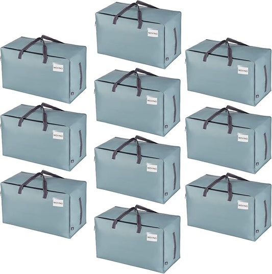 VENO 10 Pack Extra Large Heavy Duty Moving Bags with Wide Opening & Reinforced Handles, Reusable Storage Tote Bags with Strong Zippers for Clothes, College Dorm Essentials & Moving Supplies