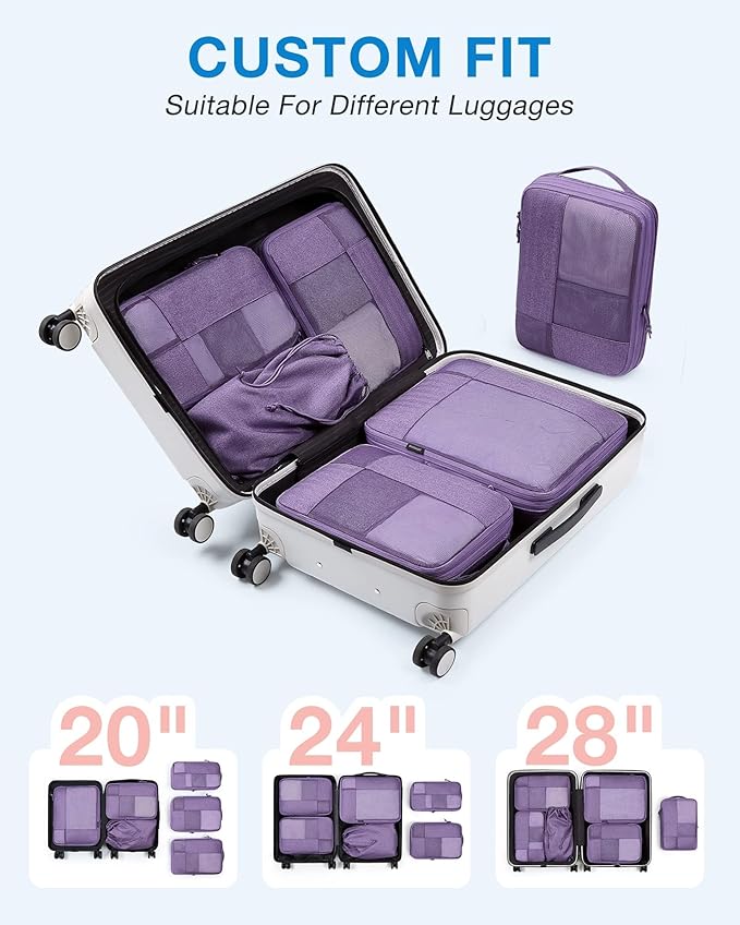 BAGSMART Compression Packing Cubes, Durable Travel Packing Cubes for Carry-On Suitcase, Lightweight Compressible Luggage Organizer Cruise Ship Travel Essentials, 6-Pack 1L+3M+1S+Shoe Bag, Navy Blue