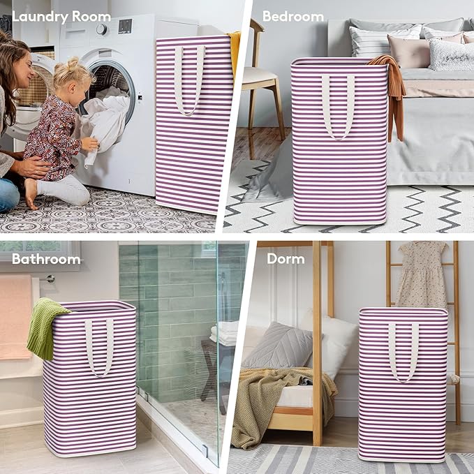 Lifewit 2 Pack Laundry Hamper Large Collapsible Laundry Baskets, Freestanding Waterproof Clothes Hamper with Easy Carry Handles in Laundry Room Bedroom Bathroom College Dorm, Purple, 2 x 80L