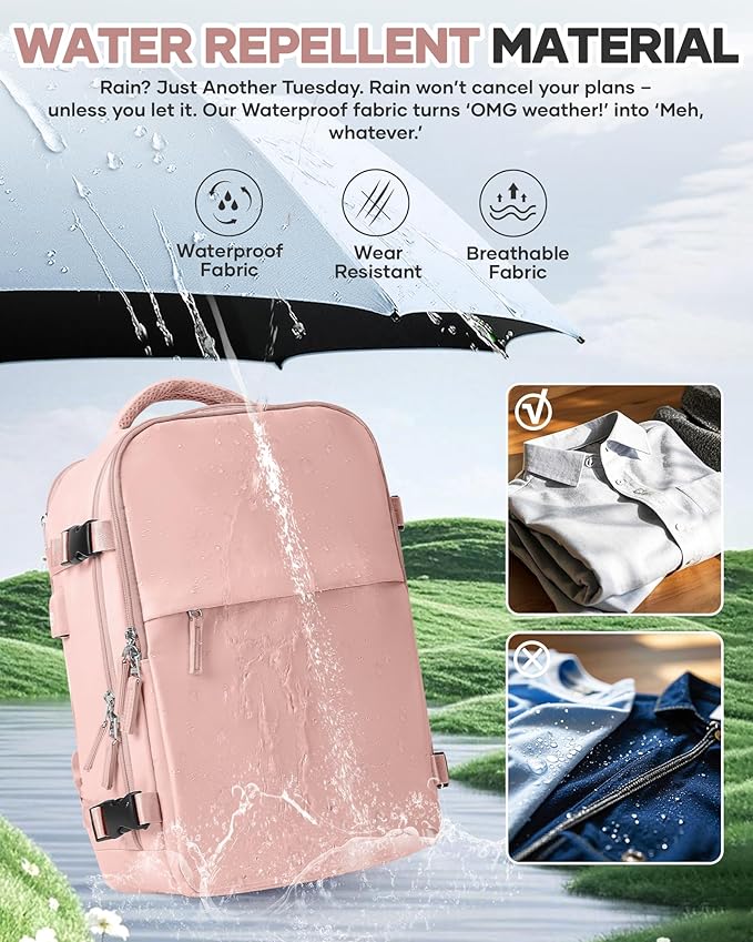 Vacuum Seal Travel Backpack with Air Pump,Compression Vacpack Waterproof Carry On Backpack for Travel Women Men with Vacuum System,Airlines Approved Daypack Laptop Space Saver Bags,Pink