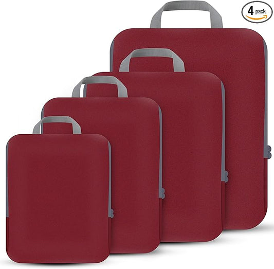 PANDA JOYS 4 Set Compression Packing Cubes Travel - Travel Accessories Expandable Packing Organizers for Carry On - Essentials Luggage Bags - Burgundy