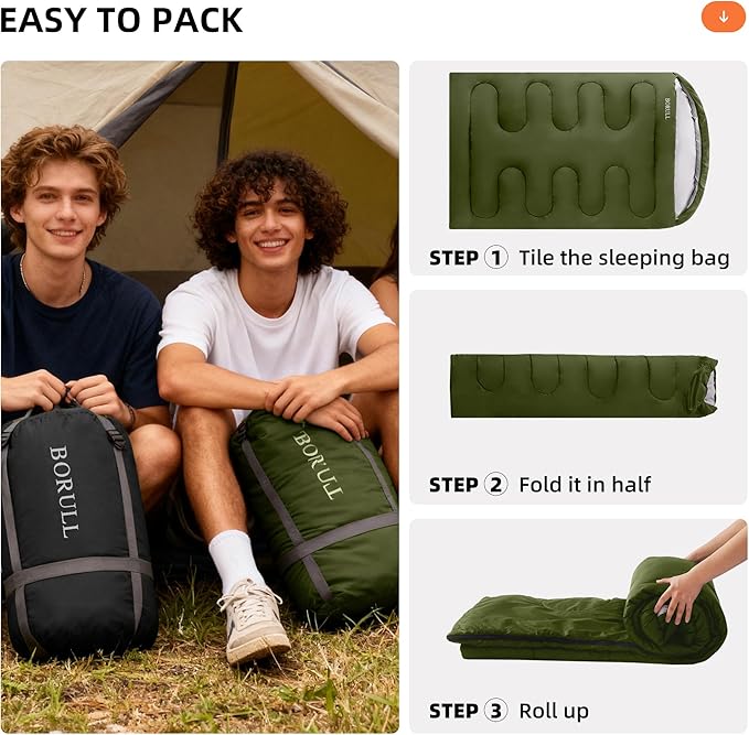 Double Sleeping Bags for Adults with Pillows Queen Size XL Camping Waterproof Sleeping Bag with Compression Sack for Kids for Hiking Backpacking 2 Person Cold Warm Weather Outdoor Indoor