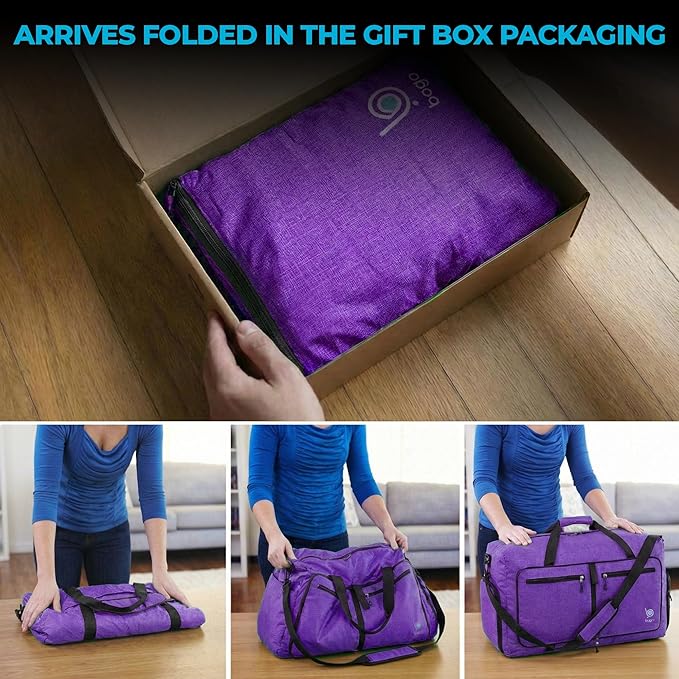Bago Compact Duffle Bag for Travel Women & Men. Durable Lightweight Foldable Travel Duffel Bags For Traveling Women. 40L Duffle Bags a Reliable Weekender duffel or Overnight Bag With Shoe Compartment