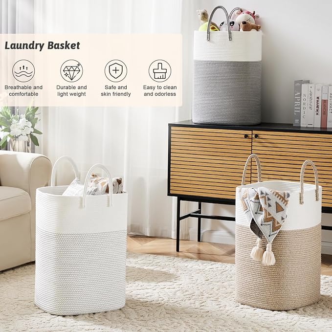 Artfeel Laundry Basket,Woven Cotton Rope Laundry Hamper,100L Versatile Storage for Dirty Clothes,Baby Toys,and Blankets in Bathroom, Nursery,and Living Room