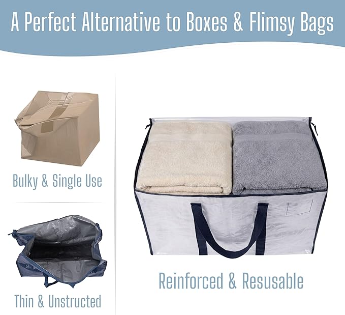 VENO 8 Pack Heavy Duty Moving Bags, Extra Large Storage Bags with Reinforced Handles & Strong Zippers, Foldable & Reusable Moving Box Alternative for Clothes & Dorm Storage
