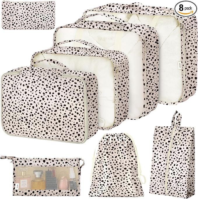 8 Set Packing Cubes for Suitcases, Packing Cube with Shoe, Cosmetics, Clothing, and Accessories Bags Packing Cubes for Travel Luggage Organizer(Leopard)