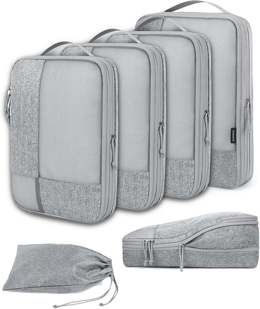 BAGSMART Compression Packing Cubes for Travel, Durable Travel Cubes for Carry-On Suitcase, 6 Set Cuise Ship Travel Essentials (1L+3M+1S+Shoe Bag), Grey