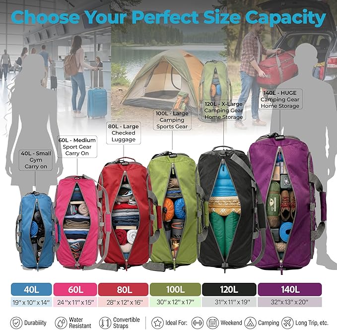 Bago Extra Large Duffle Bag for Travel Women & Men. Durable, Lightweight, Foldable Travel Duffel Bags For Traveling Women. 140L Duffle Bags Use As a Weekender Bag with Shoe Compartment, Checked Duffel