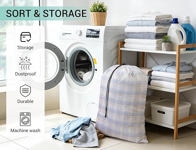 ZPECC Bulk Travel Laundry Bag,Extra Large Heavy Duty Laundry Bags 24 Pack,Washable Dirty Clothes Organizer XL for College Dorm Hotel Camping and Home Storage 30x40(Light Purple Checkered)