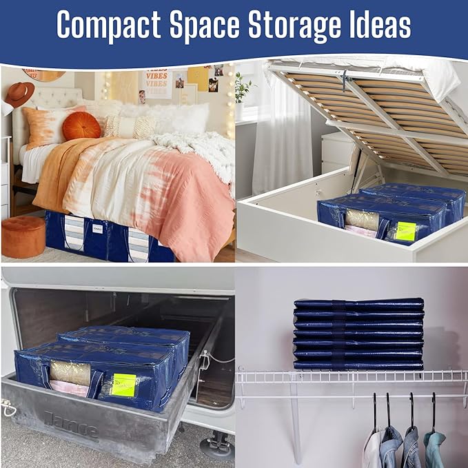 VENO 2 Pack Heavy Duty Moving Bags, Clothes and Comforter Storage Bags with Clear Window, College Dorm Essentials Packing Supplies, Foldable Boxes Alternative (Blue, 2 Pack)