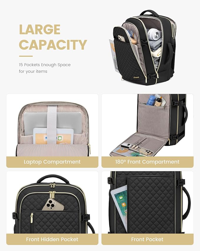LOVEVOOK Travel Backpack for Women, Carry on Backpack for Airplanes,TSA Personal Item Travel Bag fits 15.6" Laptop,Travel Essentials Carry On Bag Flight Approved with 3 Packing Cubes