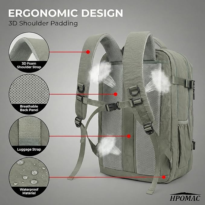 Vacuum Compression Backpack, Carry-On Size Travel Backpack with Vacuum System and Pump, Expands to 55L Packing Capacity, Fits 17” Laptop & 5–7 Days of Clothes, Water-Resistant Compression Backpack