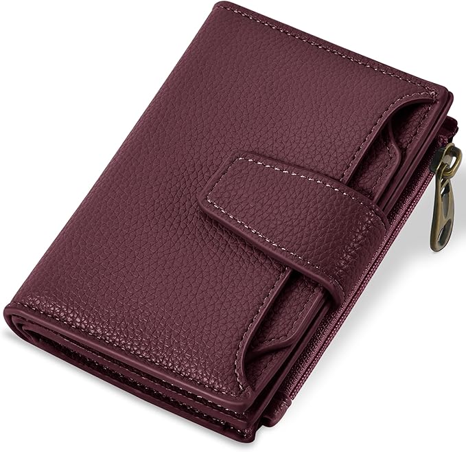 Airkit Small Wallet Women RFID Blocking Soft Leather Bifold Compact Card Holder Wallet for Women with Zipper Coin Pocket 4 ID Window by Airkit