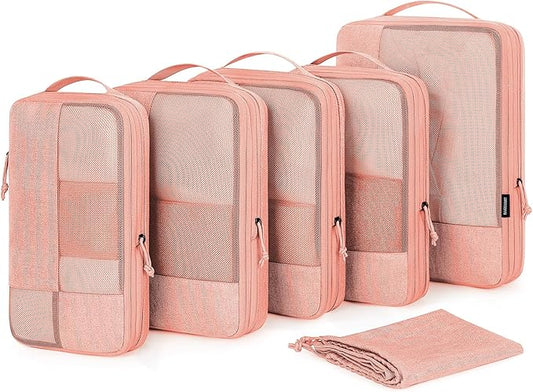 BAGSMART Compression Packing Cubes for Travel, 6 Set Packing Cubes for Carry on Suitcases, Compression Travel Cubes & Suitcase Organizer for Packing with Shoe Bag Orange