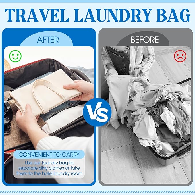 Zhehao 6 Packs Canvas Laundry Bags 20" x 28" Thick Heavy Duty Cotton Laundry Bag with Handles & Drawstring Fit a Basket or Hamper Perfect for College Dorm Apartment Dwellers and Travel (White)