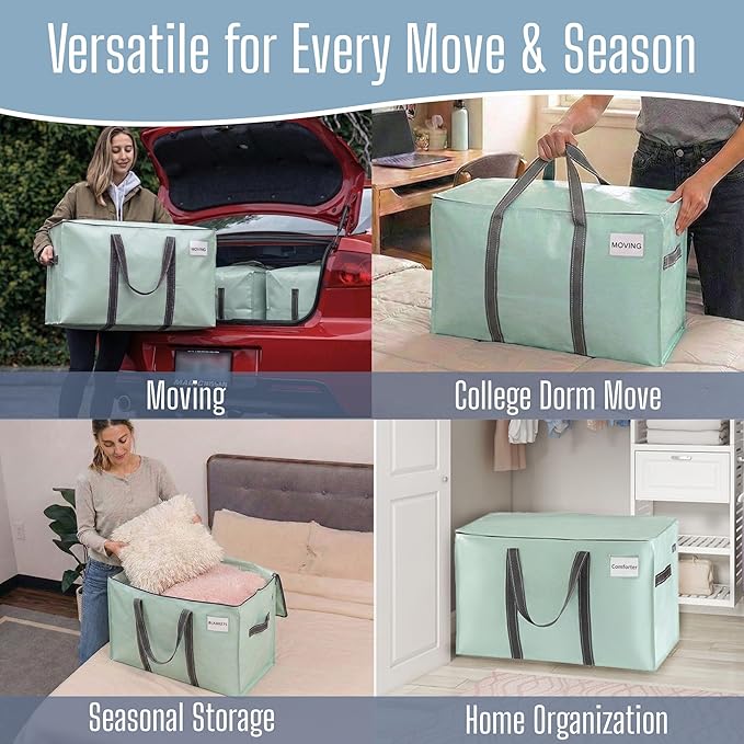VENO 6 Pack Heavy Duty Moving Bags, Extra Large Storage Bags with Reinforced Handles & Strong Zippers, Foldable & Reusable Moving Box Alternative for Clothes & Dorm Storage