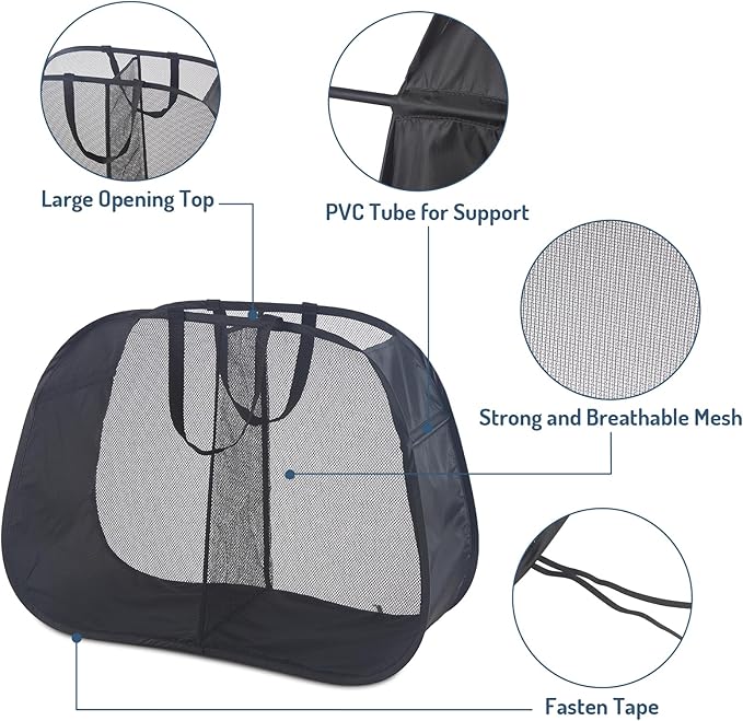 Seiritex Mesh Popup Laundry Hamper 2 Compartment, Collapsible Laundry Sorter Basket Foldable Hamper for Clothes, College Dorm, Travel (Black)