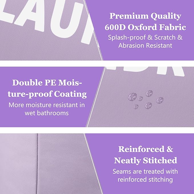 Set of 2 Collapsible Laundry Baskets with Aluminum Handles, 95L Large Laundry Baskets in 600D Oxford Fabric, Portable Dirty Clothes Hampers for Bedroom, Travel, Black + Purple