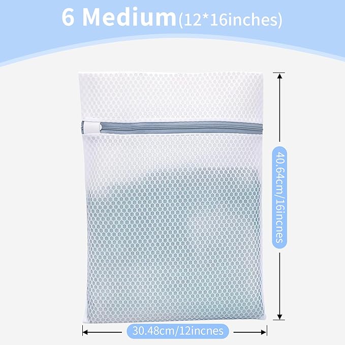 Laundry Bags Mesh Wash Bags with Strong Zipper, Upgraded Honeycomb and Fine Mesh Design Delicate Laundry Bag for College,Dorm,Storage(12X16IN, 6PCS)