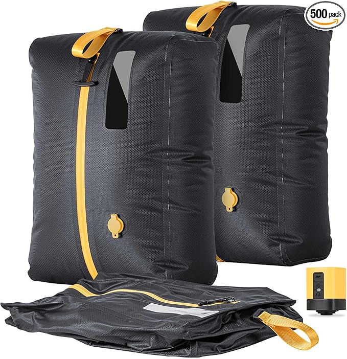 Vacuum Bags for Travel w/Rechargeable Pump, 24L Reusable Vacuum Compression Bag Packing Cubes for Carry-On Suitcase & Backpack, IP67 Waterproof Space Saver Vacpack Storage Kit (2 Pack+Pump)