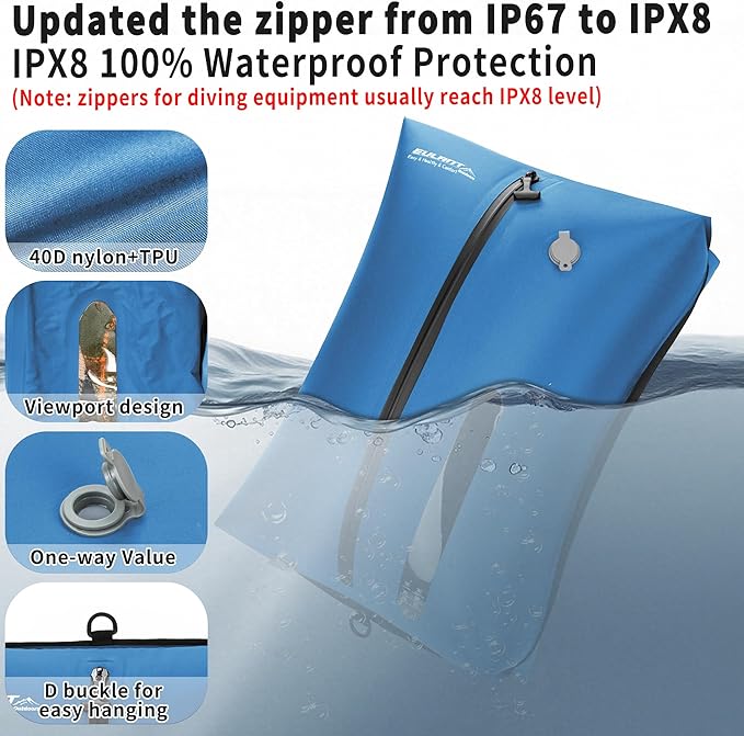 Reusable Vacuum Bags for Travel,Professional Waterproof IPX8 Vacuum Compression Bag for Suitcases Backpack,Space Saver Bags Packing Organizers for Clothing Packing(2 Pack,Lake Blue)