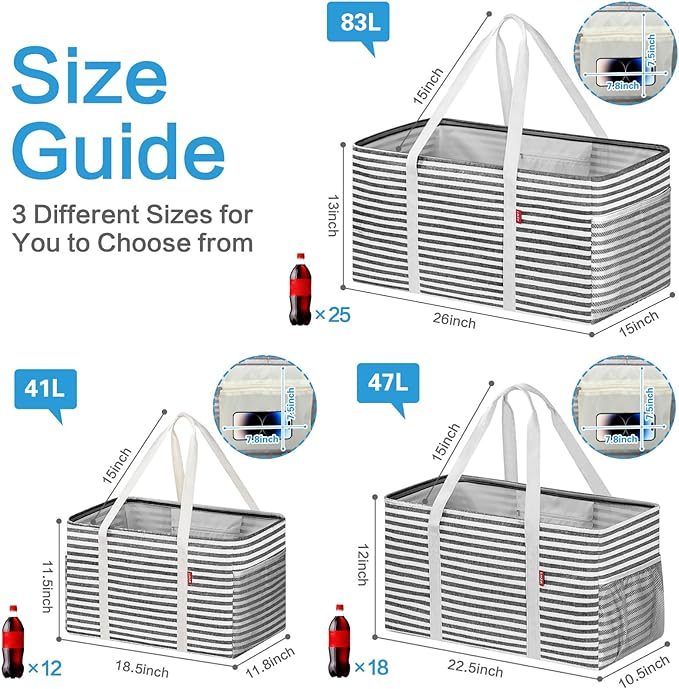 LHZK Standing Utility Tote Bag with Metal Wire Frame and the Sides Rinforced, Large Tote Bag with Handle, Reusable Grocery Bags Foldable, Beach Bag, Car Tote, Black, 18.5''x11.8''x11.5'' | Metal Wire Frame