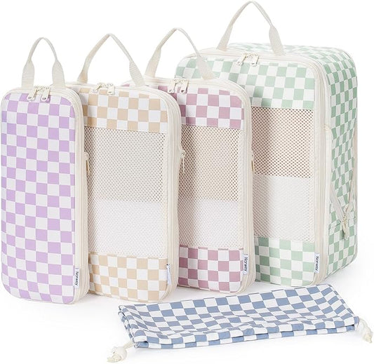 Narwey 6 Set/5 Set Compression Packing Cubes for Travel Kids Women Carry on, Packing Organizers Bag for Backpack Luggage Suitcase Duffle Bags