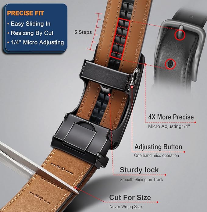 BULLIANT Men's Ratchet Leather Belt Trimmable 2Pack 1 3/8"-Gift Boxed - Image 3