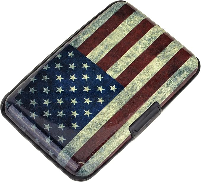 ELFISH Mini RFID Aluminum Wallet Credit Cards Holder Business Card Case Metal ID Case for Men Women (Flag) by ELFISH