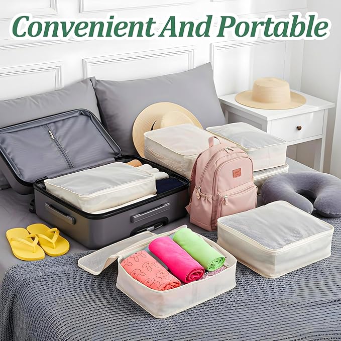 Kifmurase 12 Pcs Packing Cubes for Suitcase Travel Luggage Organizers Bulk Large Mesh Clothing Underwear Bags Foldable Laundry Bags for Hiking Camping Backpacking Clothes Accessories (Beige)