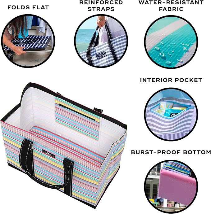 SCOUT Original Deano Tote - Durable Lightweight Open Top Beach, Pool & Lake Bag, Inside Zip Pocket, Folds Flat
