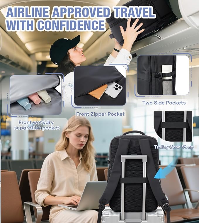 Vacuum Backpack Travel with Pump,Large Travel Backpack Vacuum System,mochila de viaje Compresion Waterproof Carry on Personal item Laptop Vacpack Backpacks Bag Men Women Airline Flight Approved Black