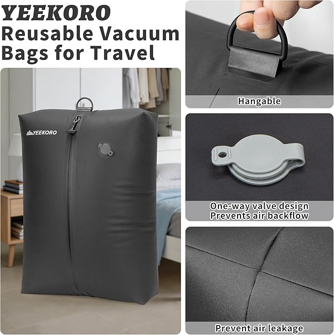 Vacuum Bag for Travel, Professional IPX8 Waterproof Reusable Vacuum Compression Bags for Travel Suitcases, Durable Space Saver Bag(1 Large,No Pump)