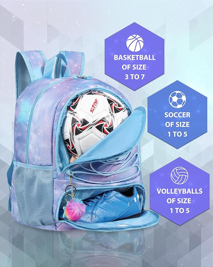 Basketball Bag Backpack for Men Women with Ball & Shoes Compartment 30L Capacity Lightweight Breathable Boys Girls Soccer Ball Bag Backpack Fit Volleyball Football Sports Travel School Gym