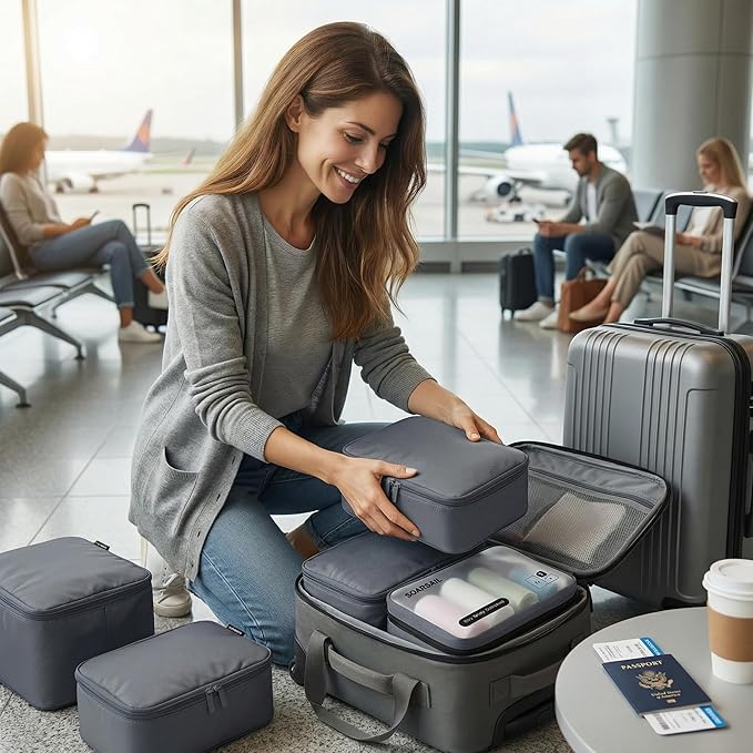 6 Set Compression Packing Cubes for 7–14 Day Travel, Durable Nylon Oxford Luggage Organizers with IP6X Waterproof Toiletry Bag, Expandable Suitcase Packing System (Charcoal Gray)
