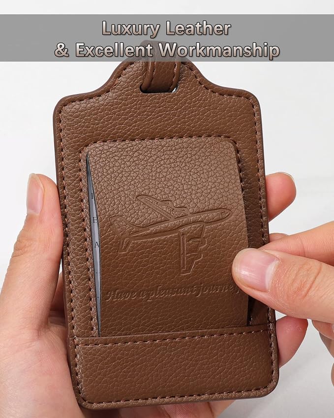 Teskyer Leather Luggage Tags for Suitcases, 3 Pack, Lichee Coffee - Image 3