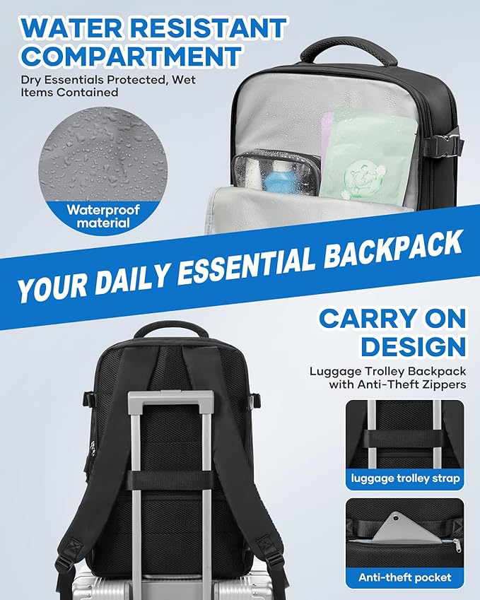 WONHOX Vacuum Seal Travel Backpack with Air Pump Compression Vacpack Waterproof Carry On Backpack for Travel Women men with Vacuum System Laptop Airlines Approved Daypack Space Saver Bags Black