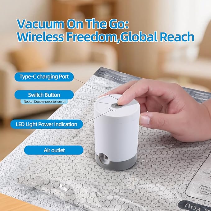 9 Jumbo Vacuum Storage Bags Travel Kit With Rechargeable Wireless Pump, Extra Large Compression Space Saver Bags For Clothes, Bedding & Luggage, Ideal For Travel, Moving & Home Organization
